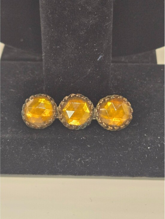 Antique Jewelry - Antique Victorian Amber Glass Brooch Gold Tone 3 Stone Sash Pin T-Bar C-Clasp